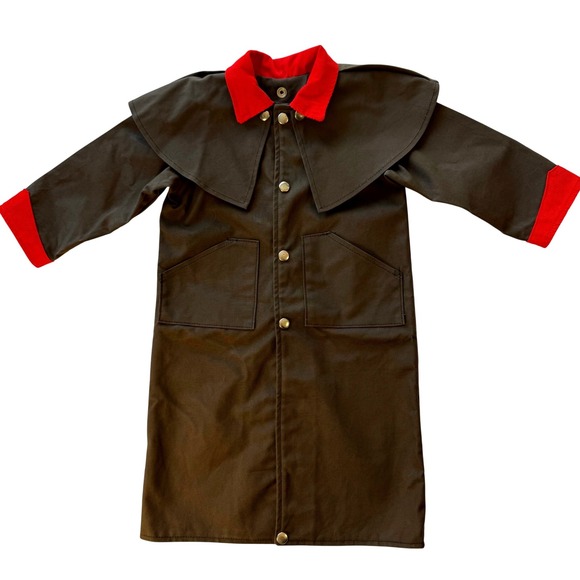 Kids Black Duster Red Corduroy Collar Cuffs Rodeo Western Cowboy Style - Picture 1 of 12